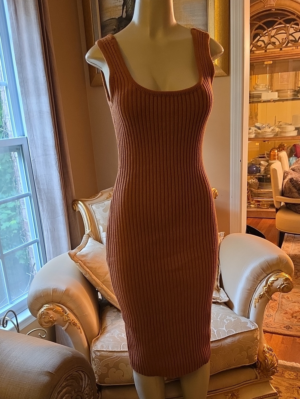 Hera Collection Ribbed Tank Midi Dress in Rust